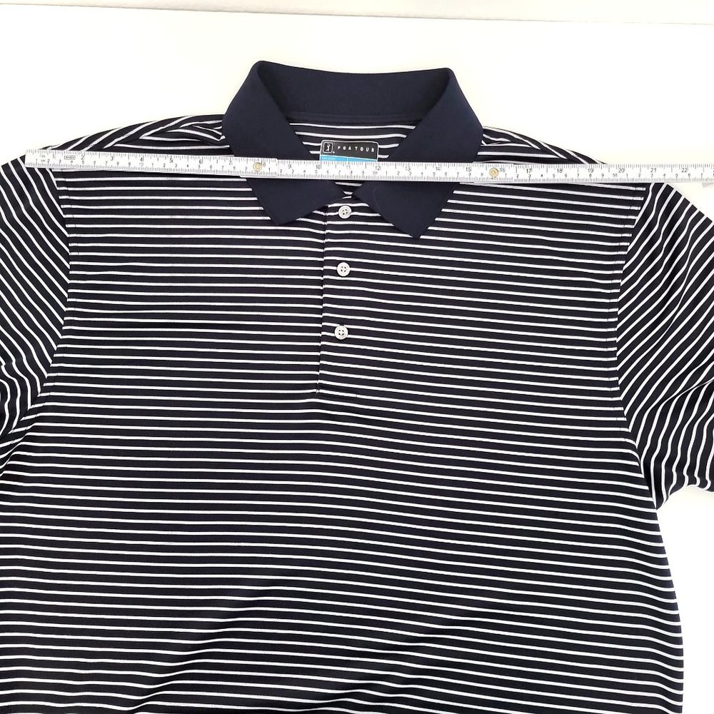 PGA Tour Midnight Blue & White Striped Short Sleeve Polo Shirt Size XL - Picture 9 of 9